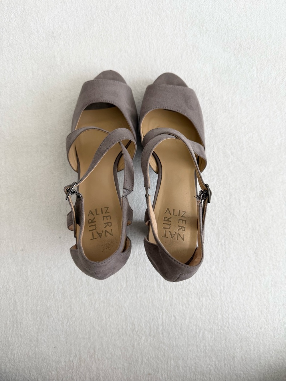Naturalizer Platform Block Heel Sandals Size 8.5 Taupe Strappy - Picture 5 of 10